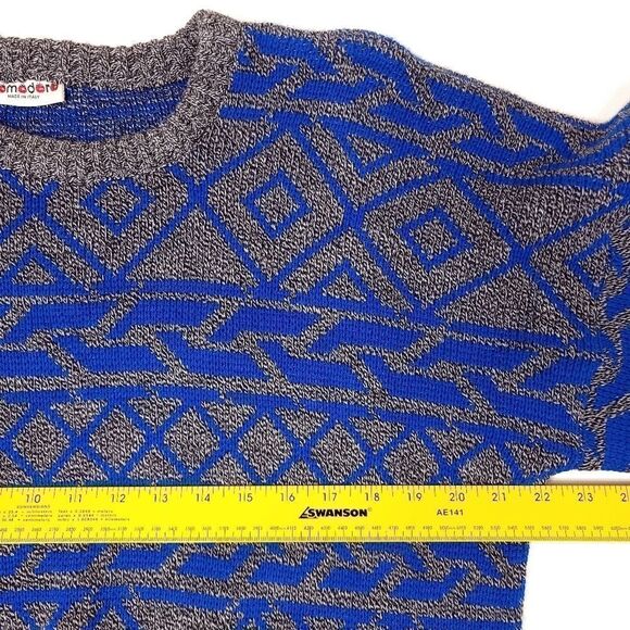 Vintage Pomodoro Crew Neck Sweater Mens Large Blue Gray Italian Made 44" Chest - Picture 5 of 8